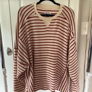 American Eagle Outfitters Cream and Red Striped Crewneck Sweater